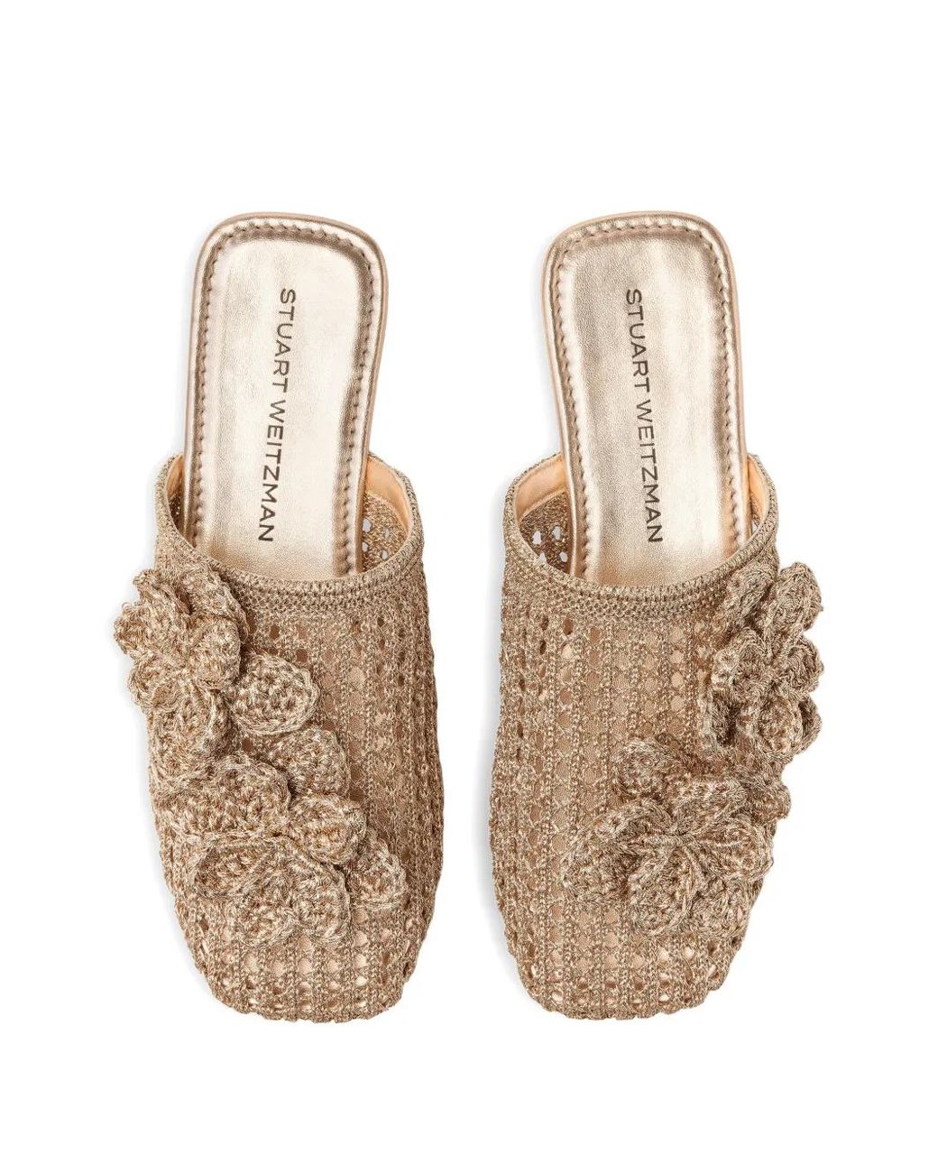 Stuart Weitzman Brown Lotus Floral-Appliqué Mules