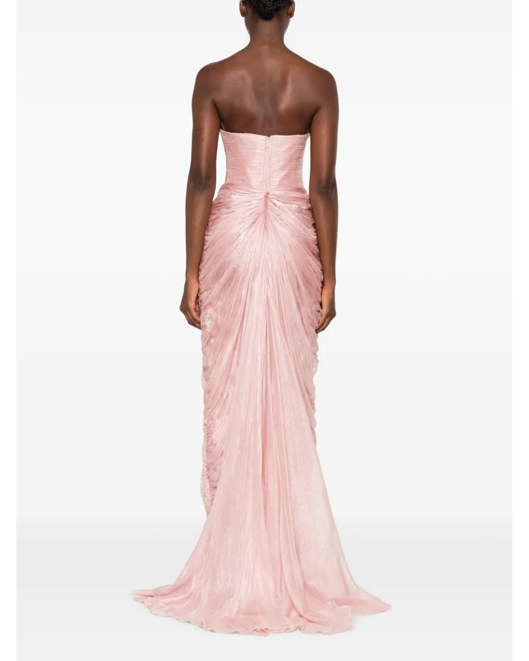 IRIS SERBAN Pink Ruched Strapless Maxi Dress