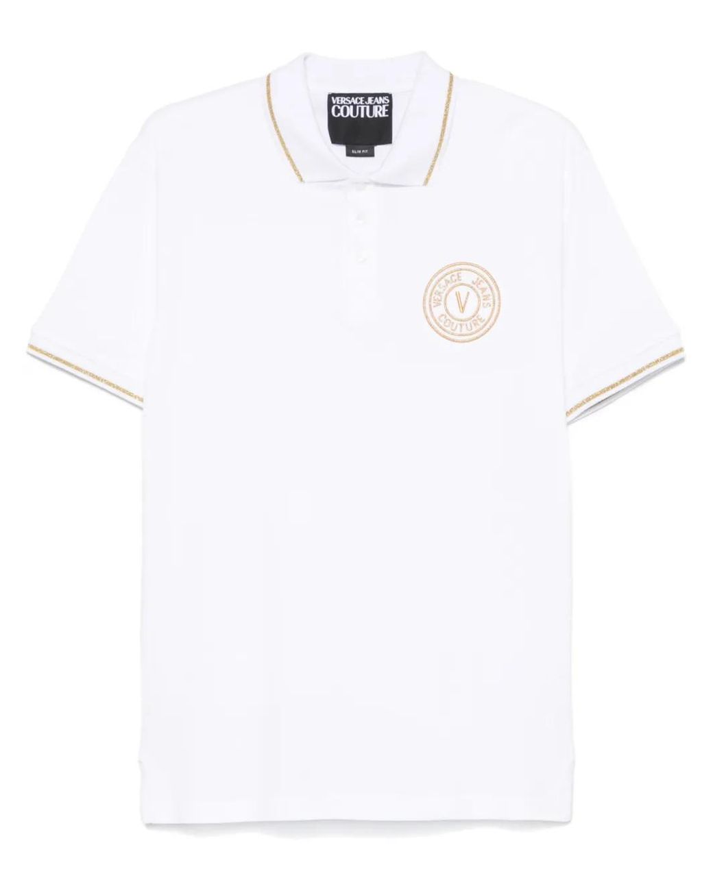 Versace Jeans Couture White Logo-Embroidered Polo Shirt for men