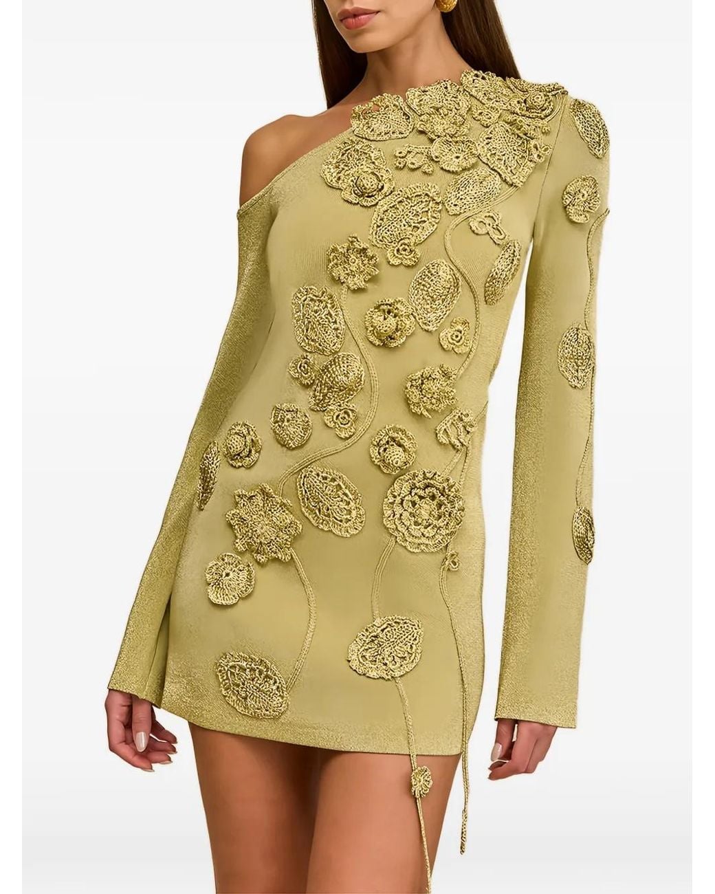Cult Gaia Natural Kaela Floral-Appliqué Mini Dress