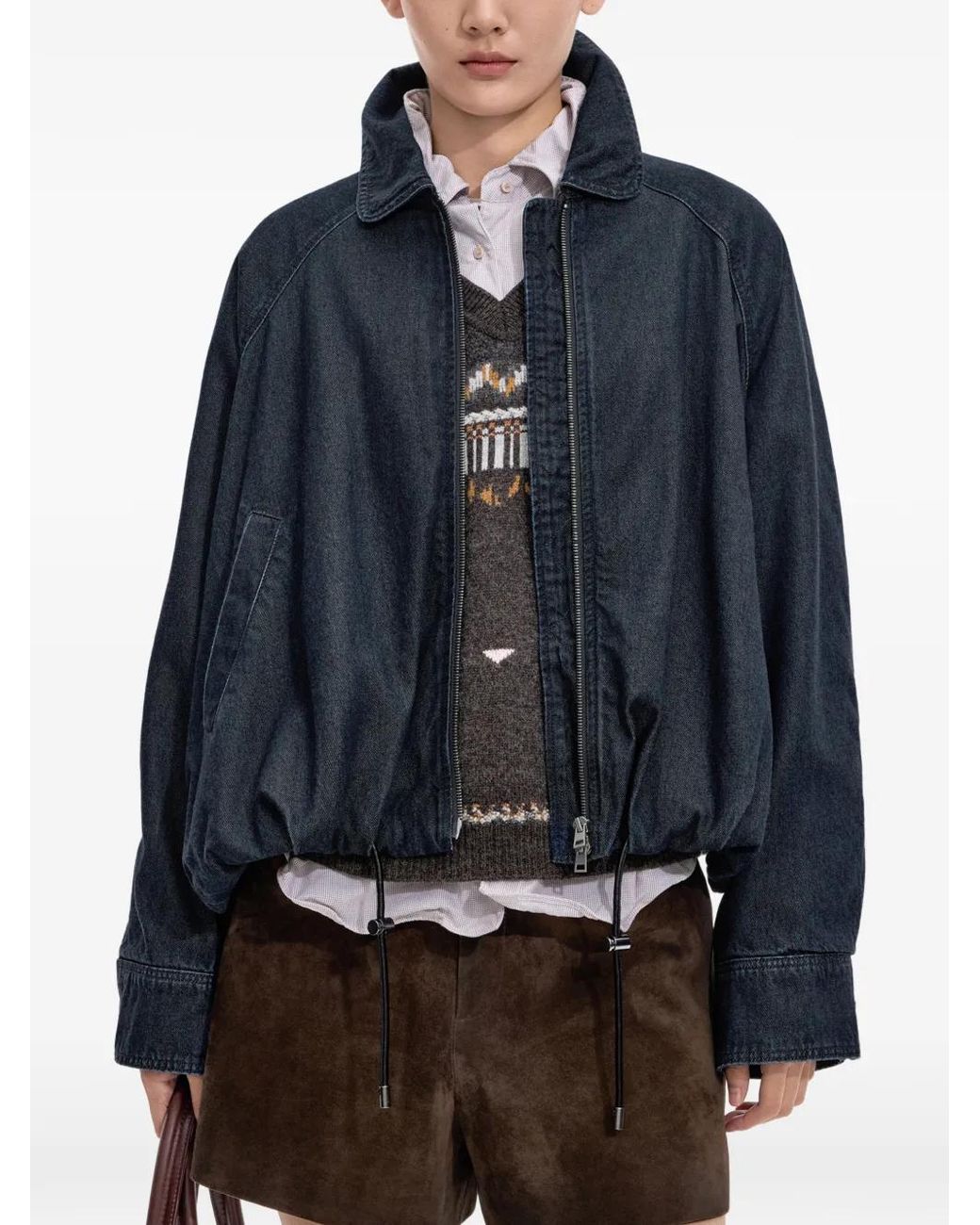 JNBY Blue Drawstring Raglan-Sleeve Denim Jacket