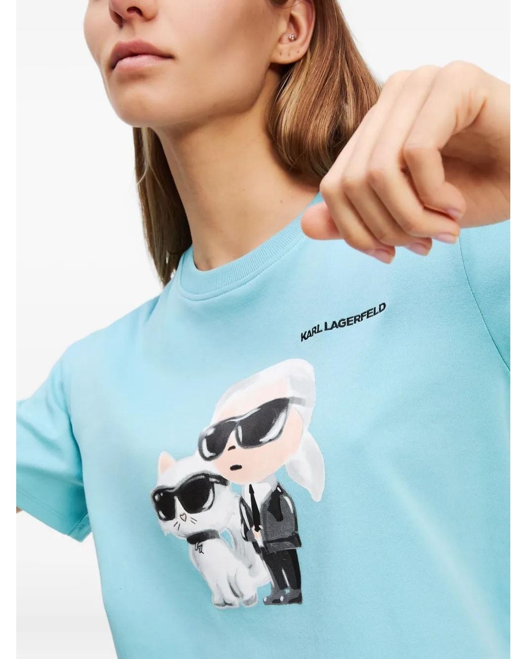Karl Lagerfeld Blue Ikon Karl And Choupette Graphic-Print T-Shirt
