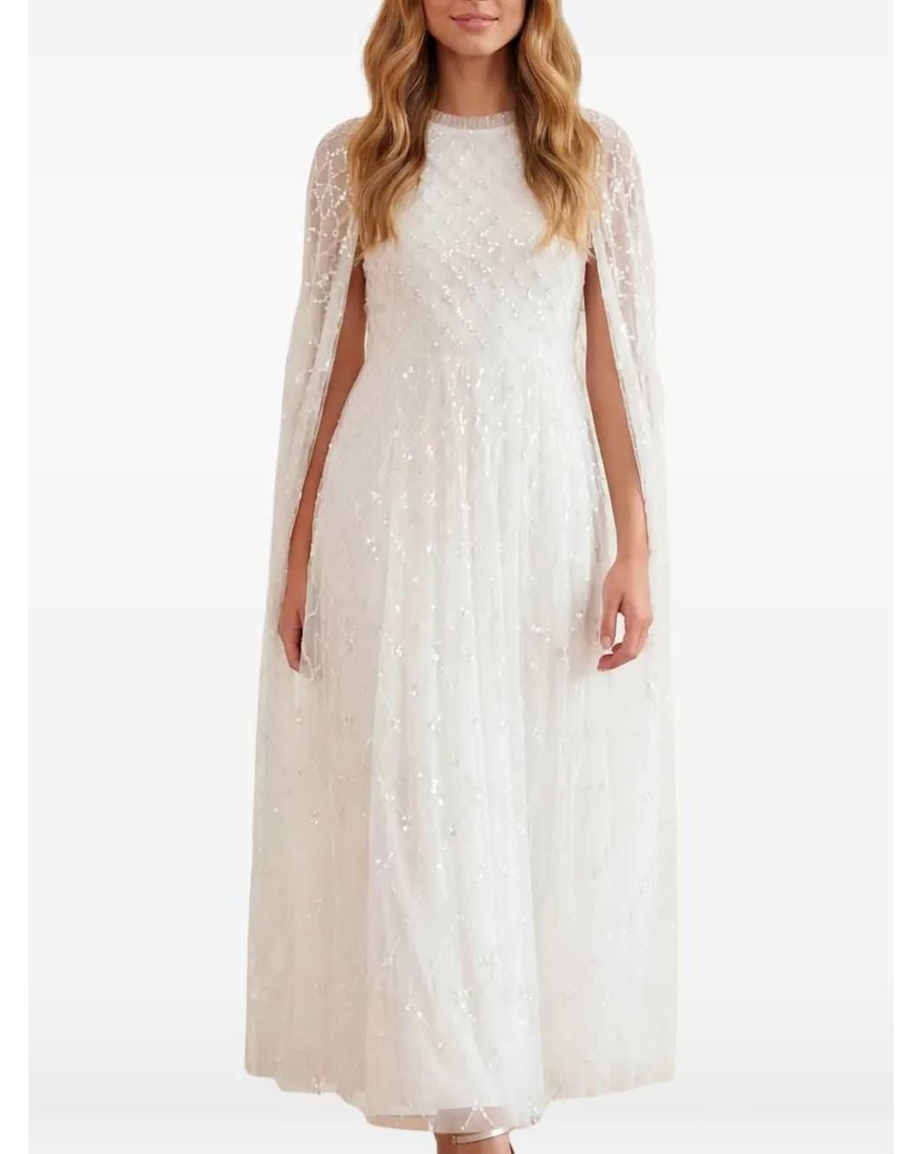 Needle & Thread Sequin-Embellished Cape-Style Maxi Dress in White | Lyst