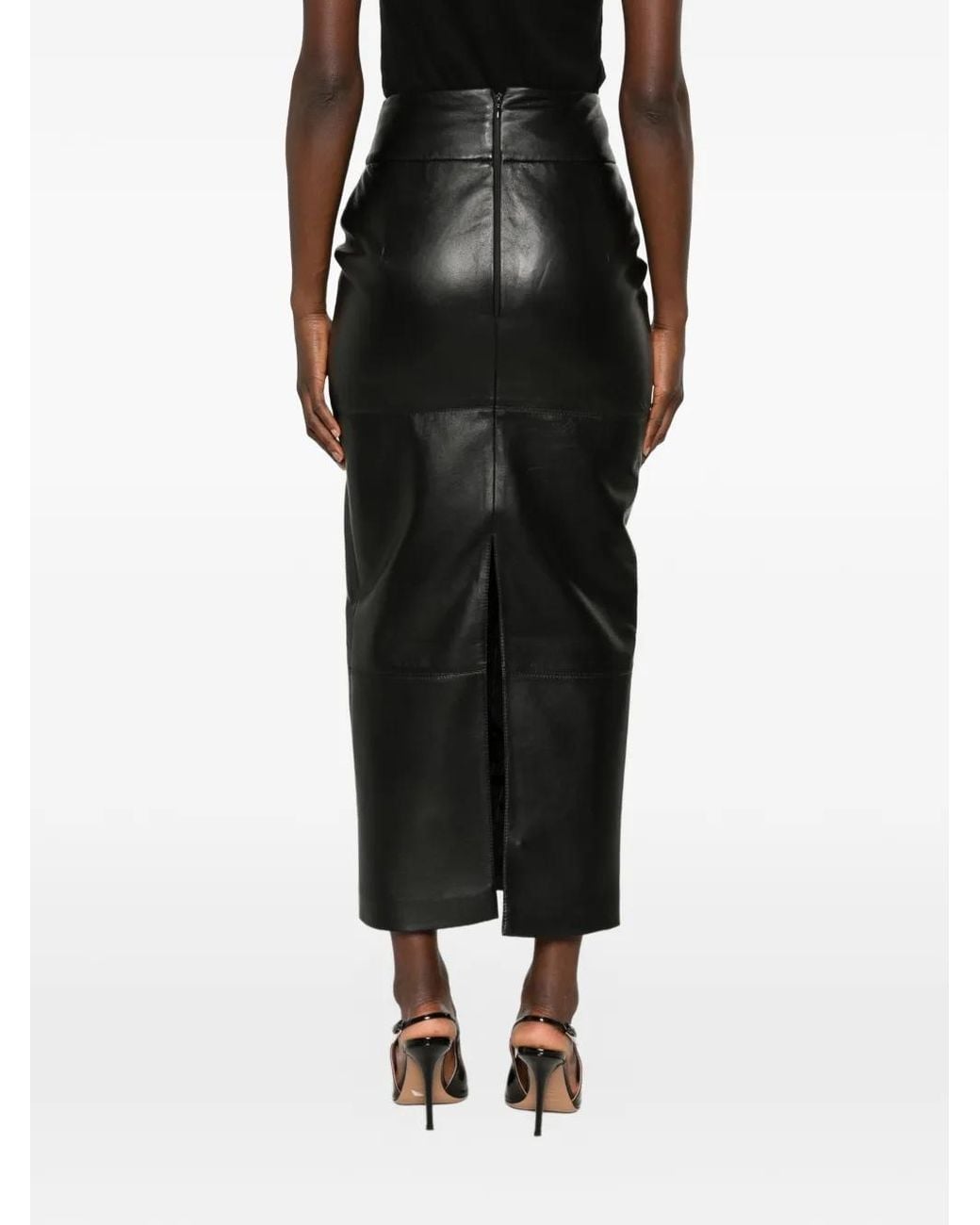 MITILIANE COUTURE Black Panelled Leather Midi Skirt