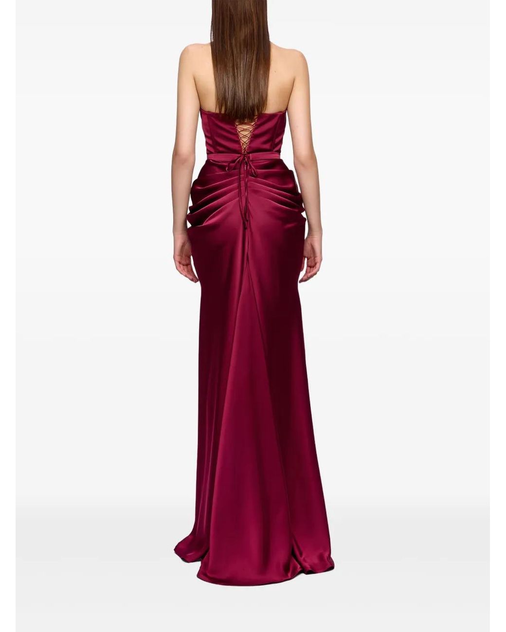 Ana Radu Red Strapless Draped Maxi Dress