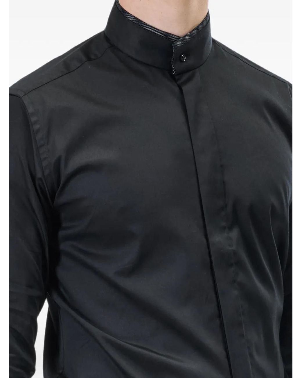 Karl Lagerfeld Black Mandarin-Collar Long-Sleeve Shirt for men