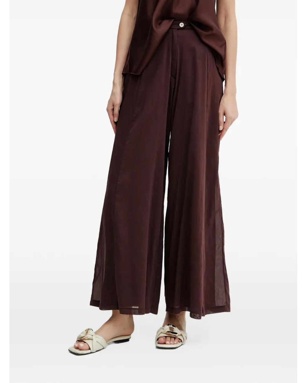 Forte_forte Brown Button-Fastening Wide-Leg Palazzo Pants