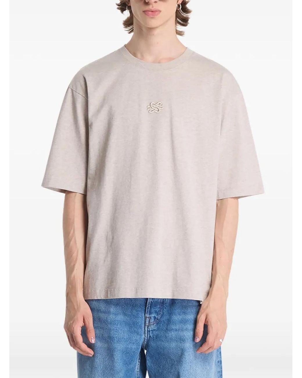 Filling Pieces White Embroidered Melange T-Shirt for men