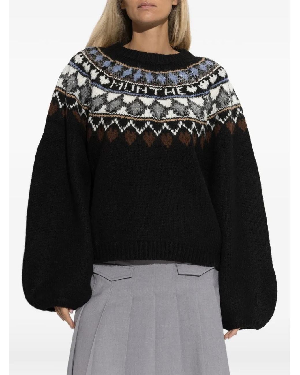 Munthe Black Vaffie Sequin-Embellished Sweater