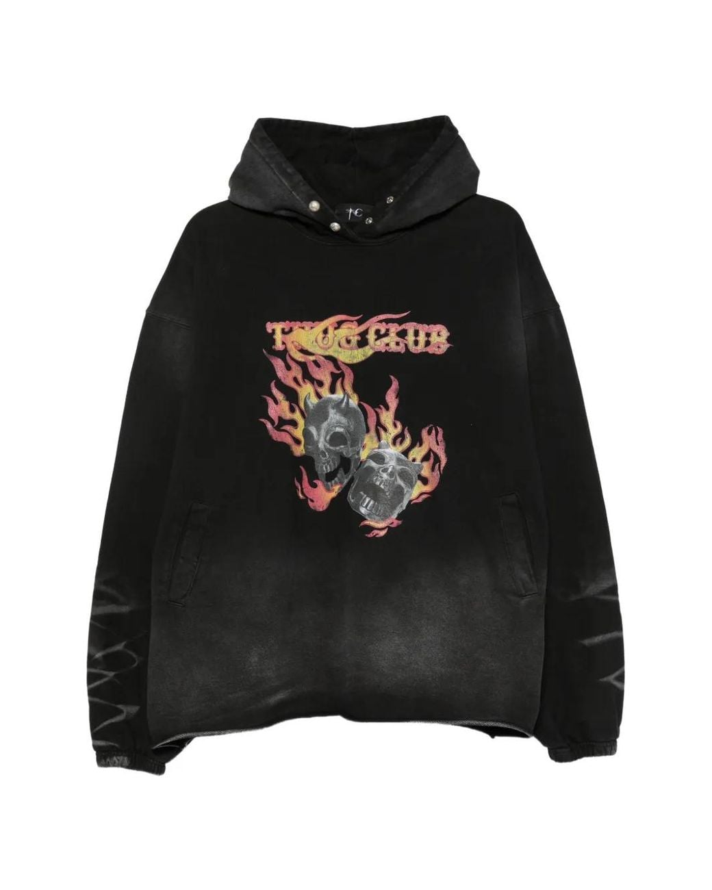 THUG CLUB Black Graphic-Print Drawstring Hoodie for men