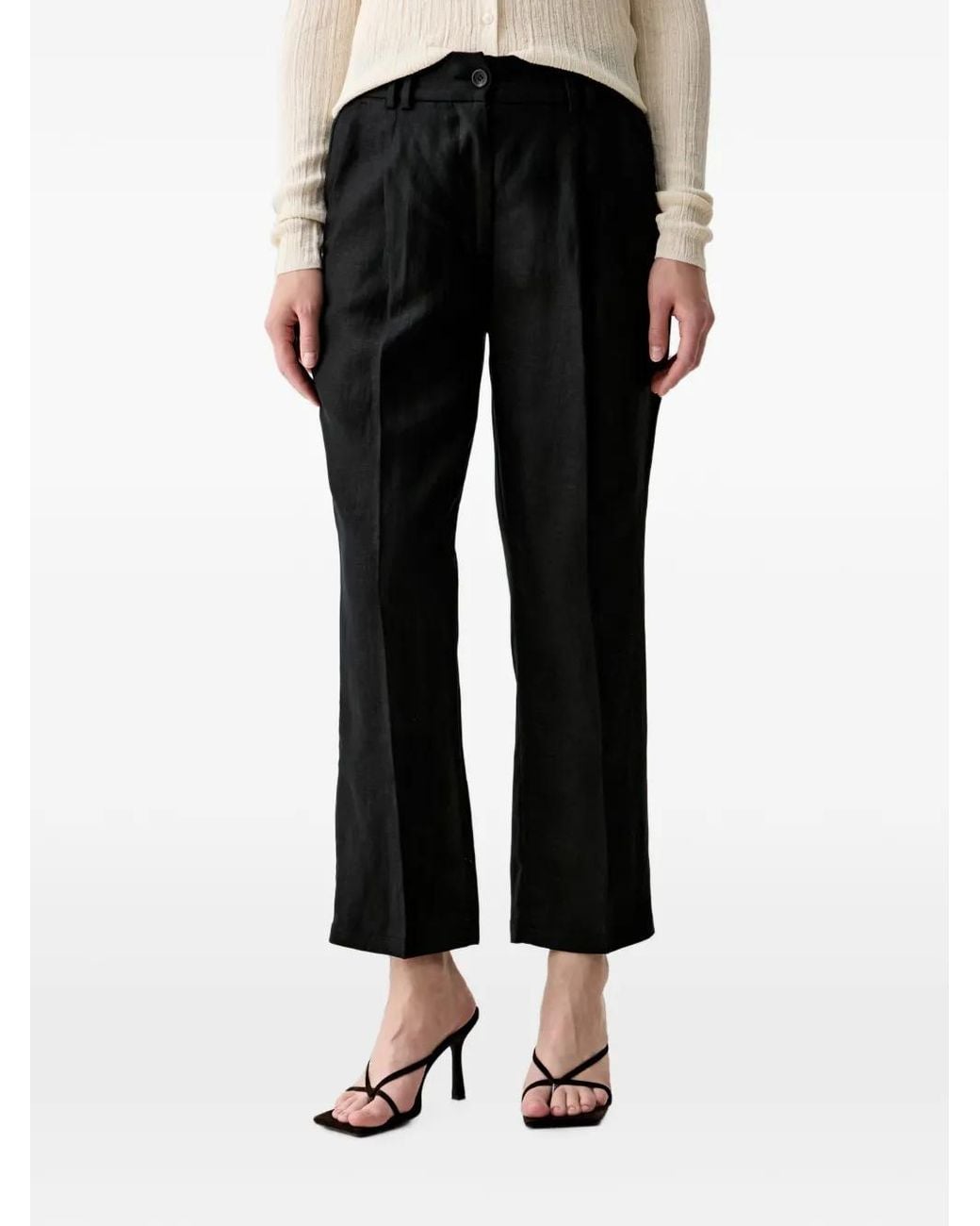 Sisley Black Pantalon À Plis Marqués