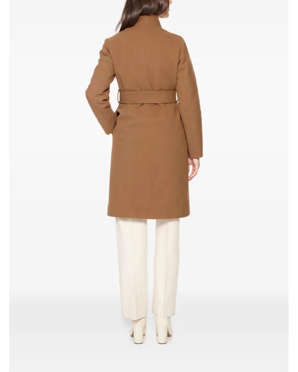 Norwegian Wool Brown Stand-Collar Belted Coat