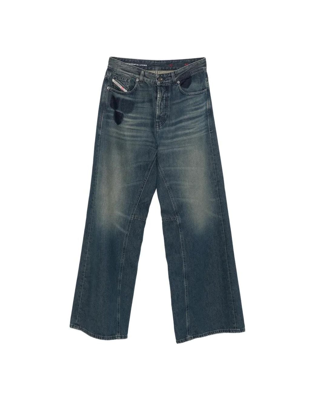 DIESEL Blue Faded Wide-Leg Jeans