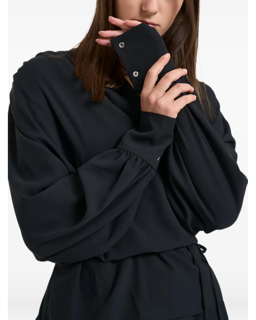 IRO Black Wrap-Style Gathered-Shoulder Shirt