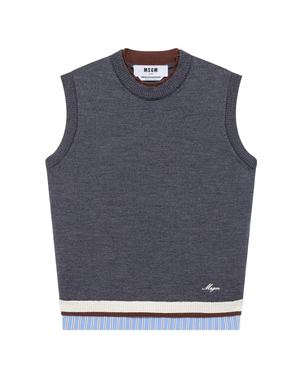 MSGM Blue Logo-Embroidered Tank Top