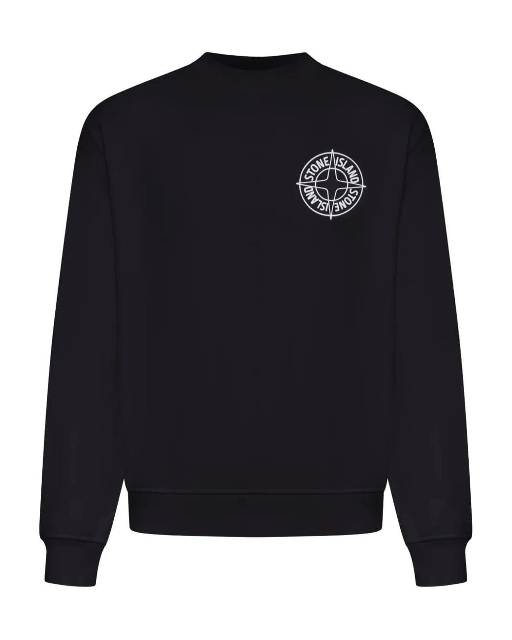 Stone Island Blue Oversized Crew Neck Sweatshirt With “Outline Compass” Print for men
