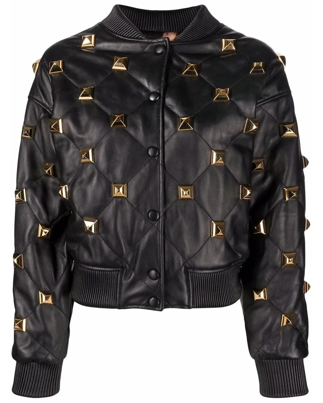 Philipp Plein Black Studded Quilted Bomber Jacket