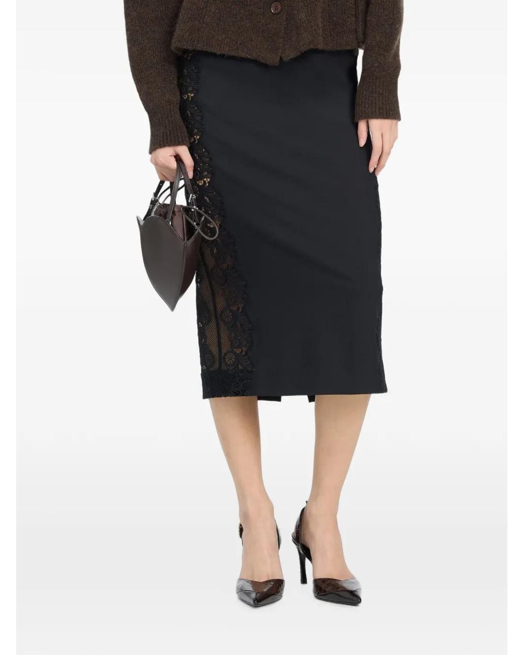 ROTATE BIRGER CHRISTENSEN Black Jupe Crayon Noire À Empiècements En Dentelle