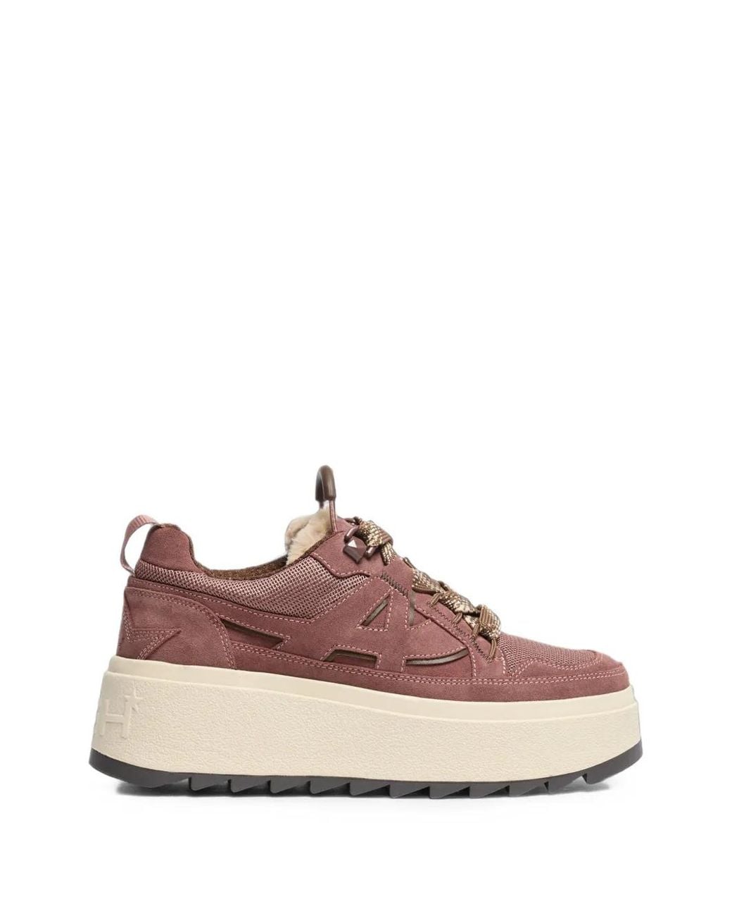 Ash Pink Movie Platform Shearling-Trim Low-Top Sneakers