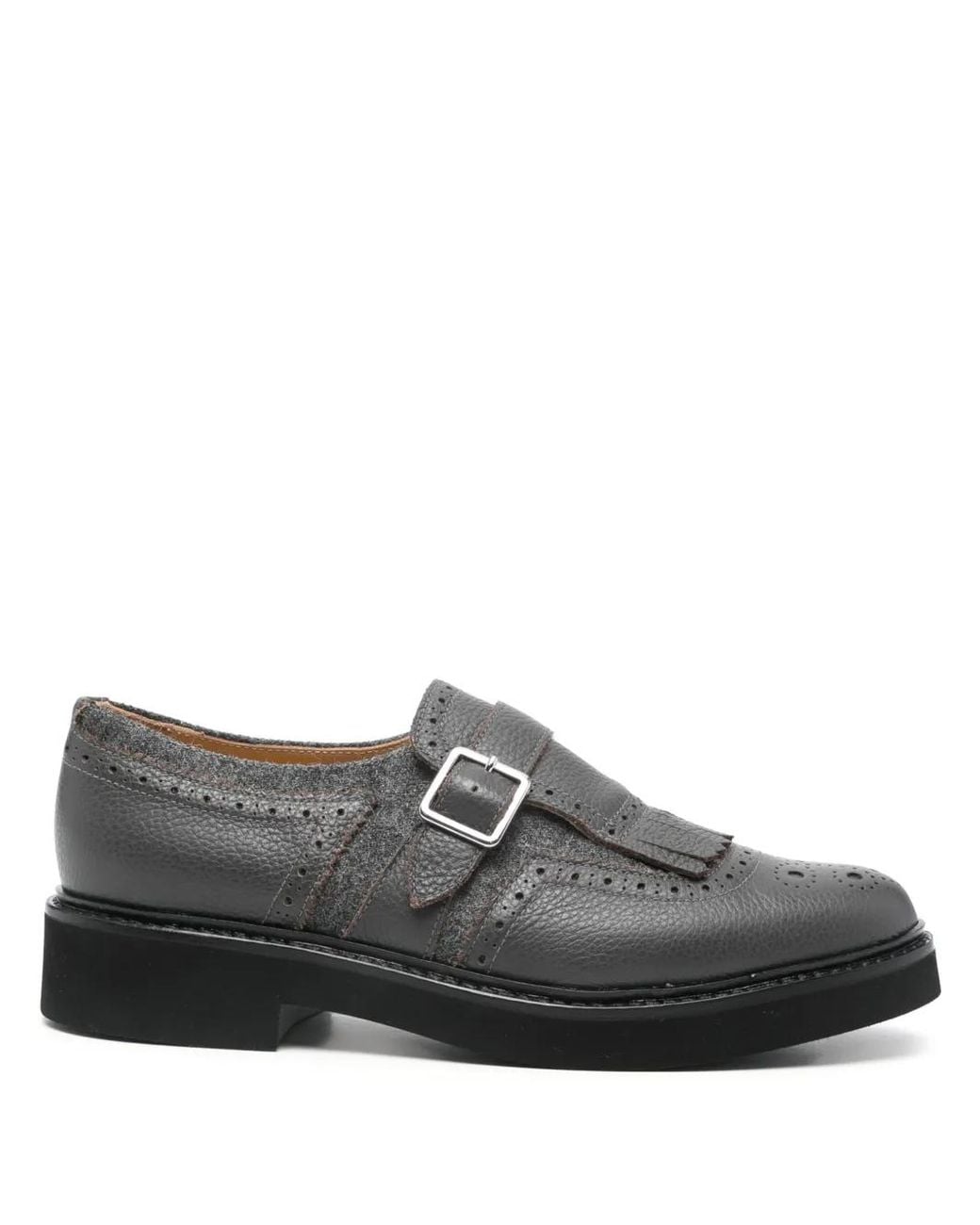 Doucal's Gray Leather Fringed Brogues