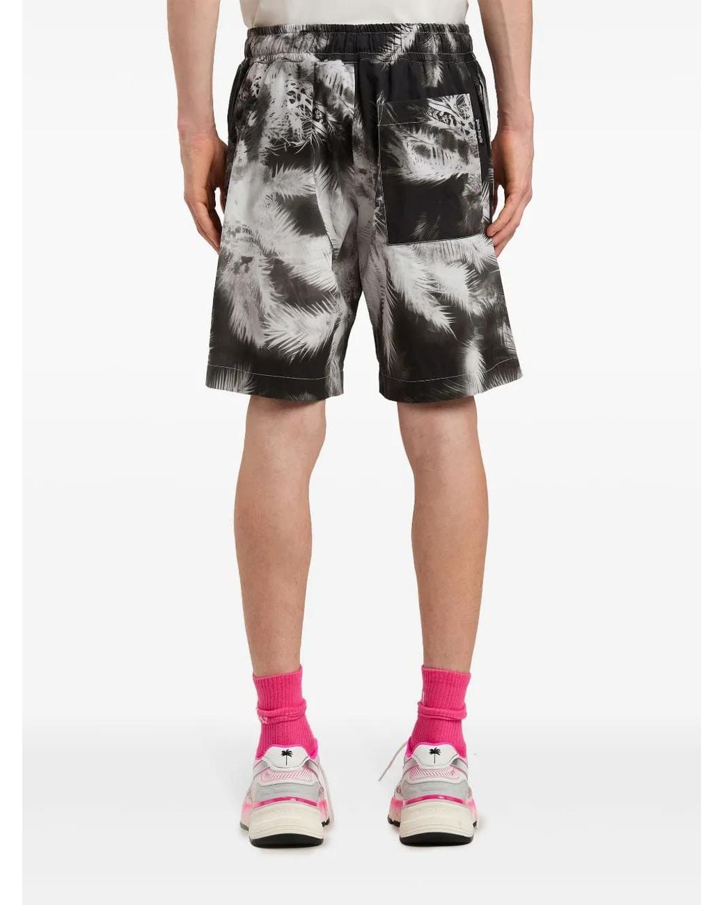 Palm Angels Black Blueprint Palms Mini Shorts For for men