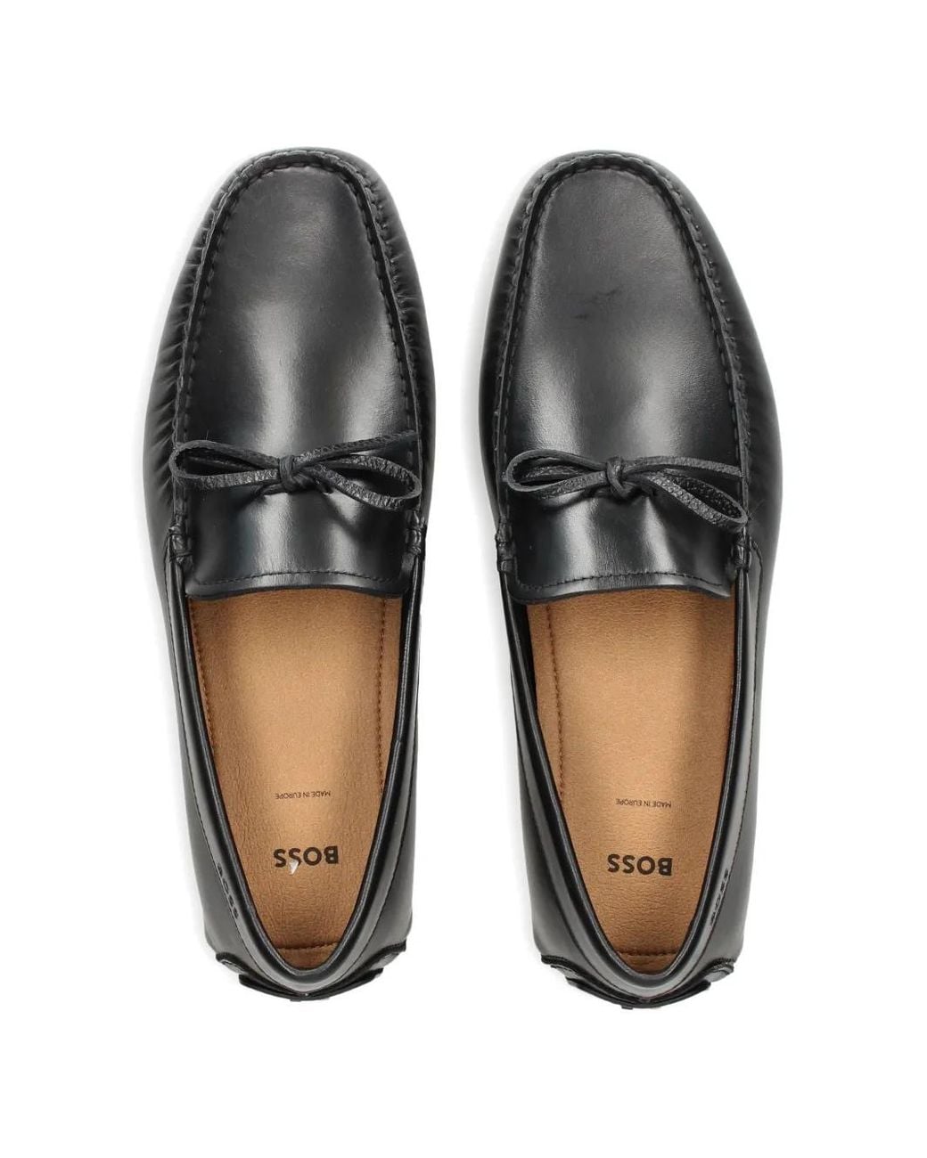 Boss Black Bow-Trim Driver Moccasins for men