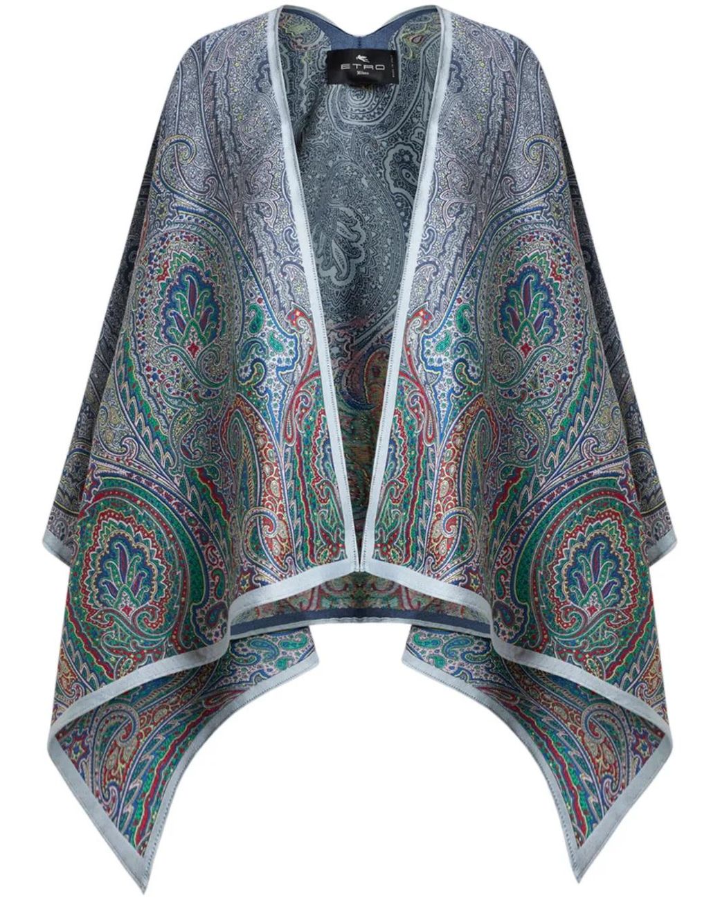 Etro Blue Fil Coupé Paisley Jacquard Cape