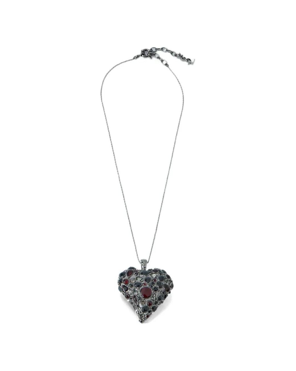 Saint Laurent White Favorite Heart Heart-Shaped Necklace