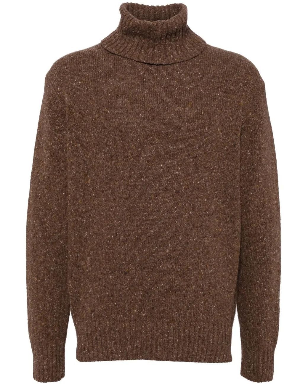 Universal Works Brown Roll Neck Tweed Jumper for men