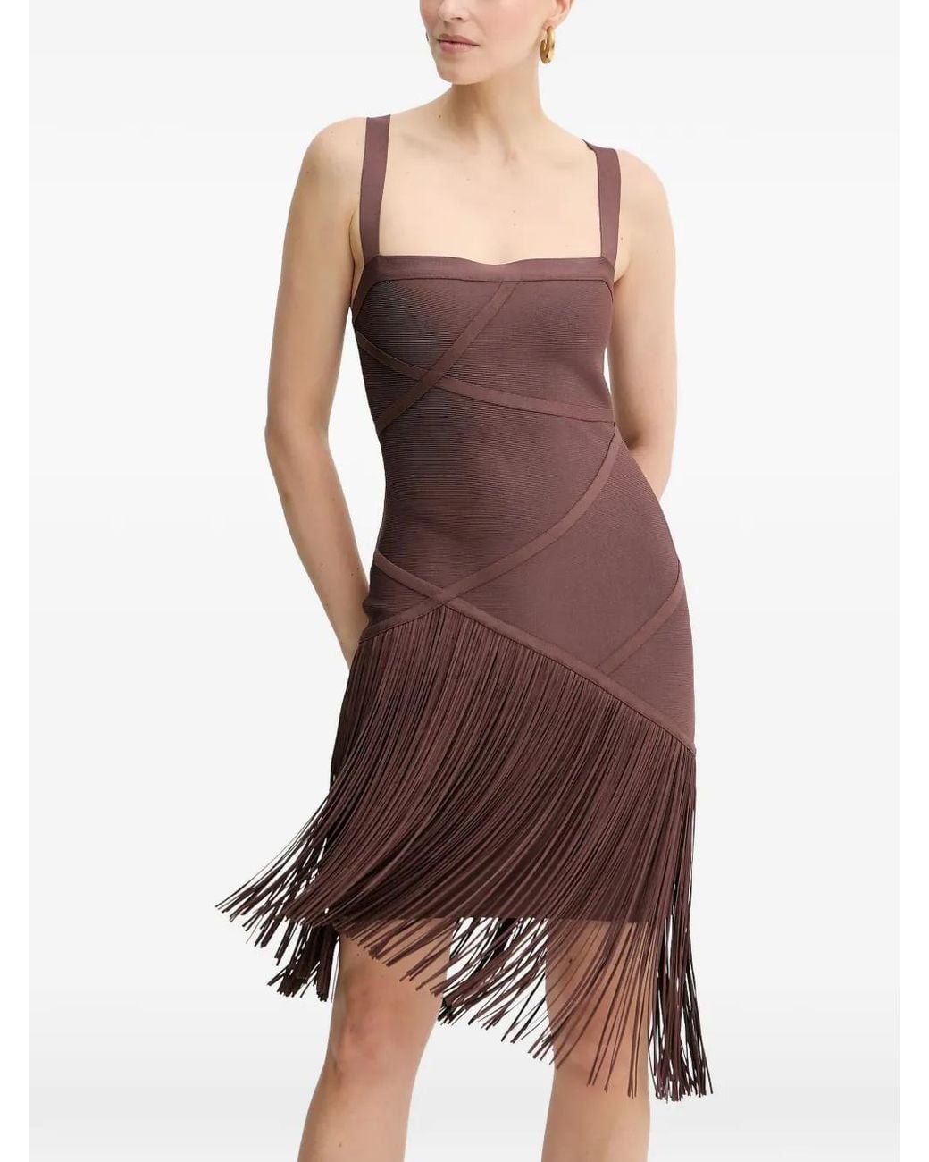 Hervé Léger Purple Fringed Strap ~Mini Dress