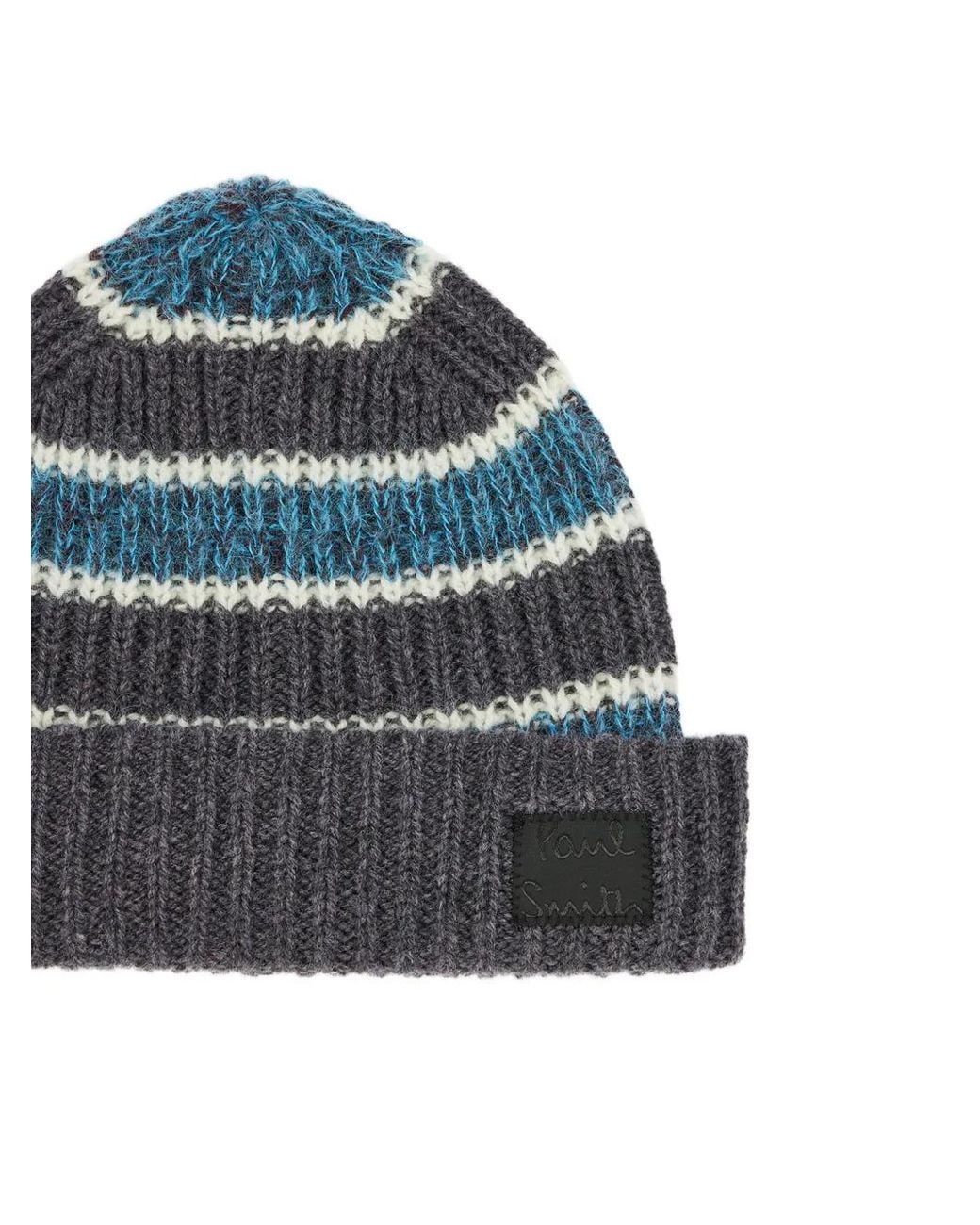 Paul Smith Blue Striped-Pattern Beanie Hat for men