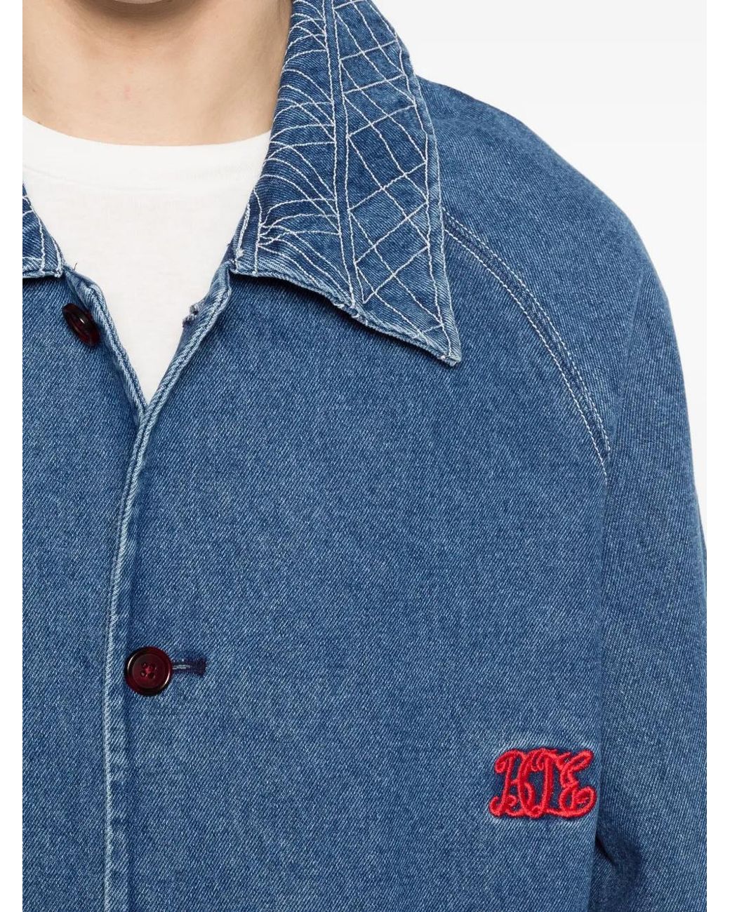 Bode Blue Embroidered Denim Jacket for men