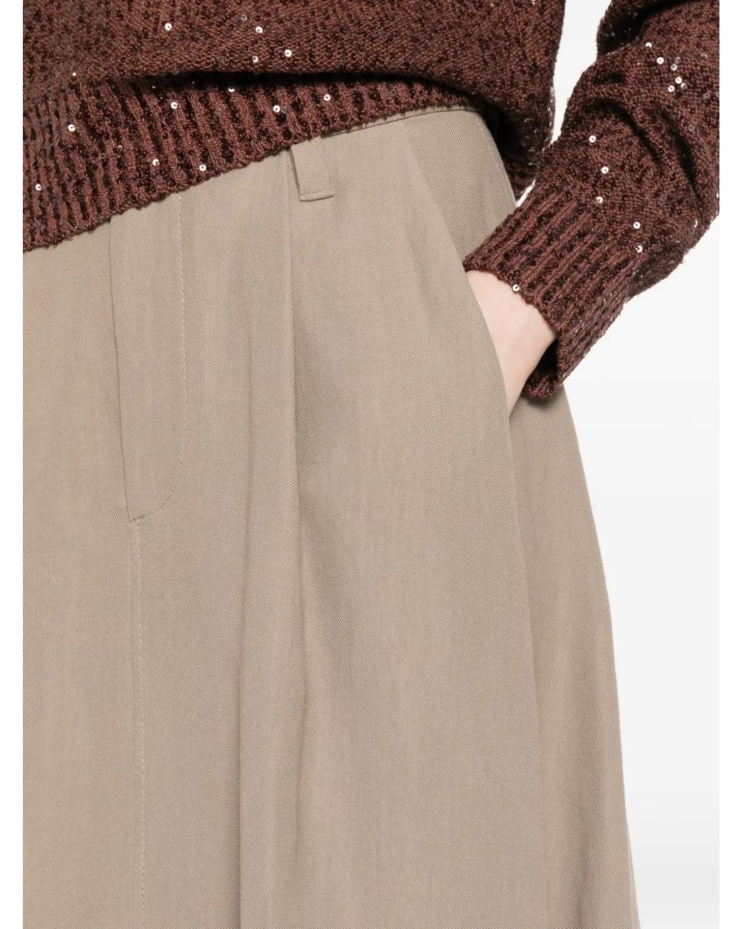 Brunello Cucinelli Natural Button-Embellished Skirt