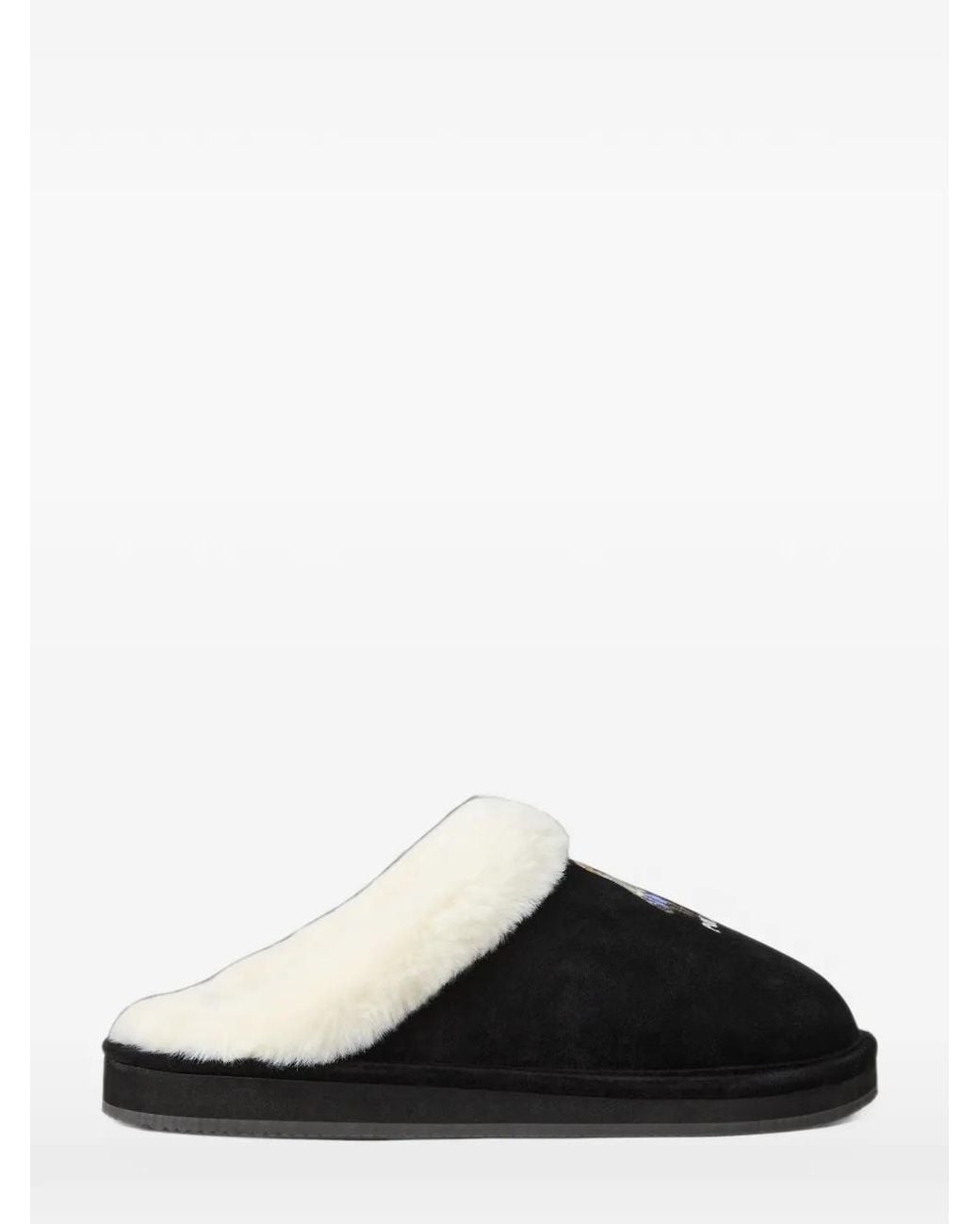Polo Ralph Lauren Black Polo Bear Suede Slippers