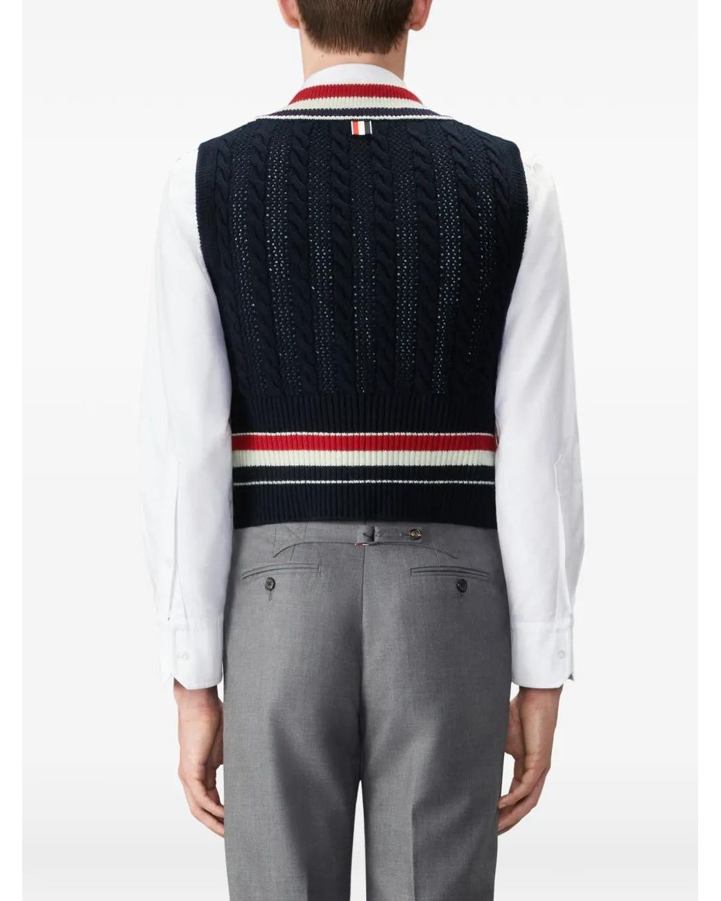 Thom Browne Blue Wool Cricket Rwb Stripe Baby Cable Vest for men