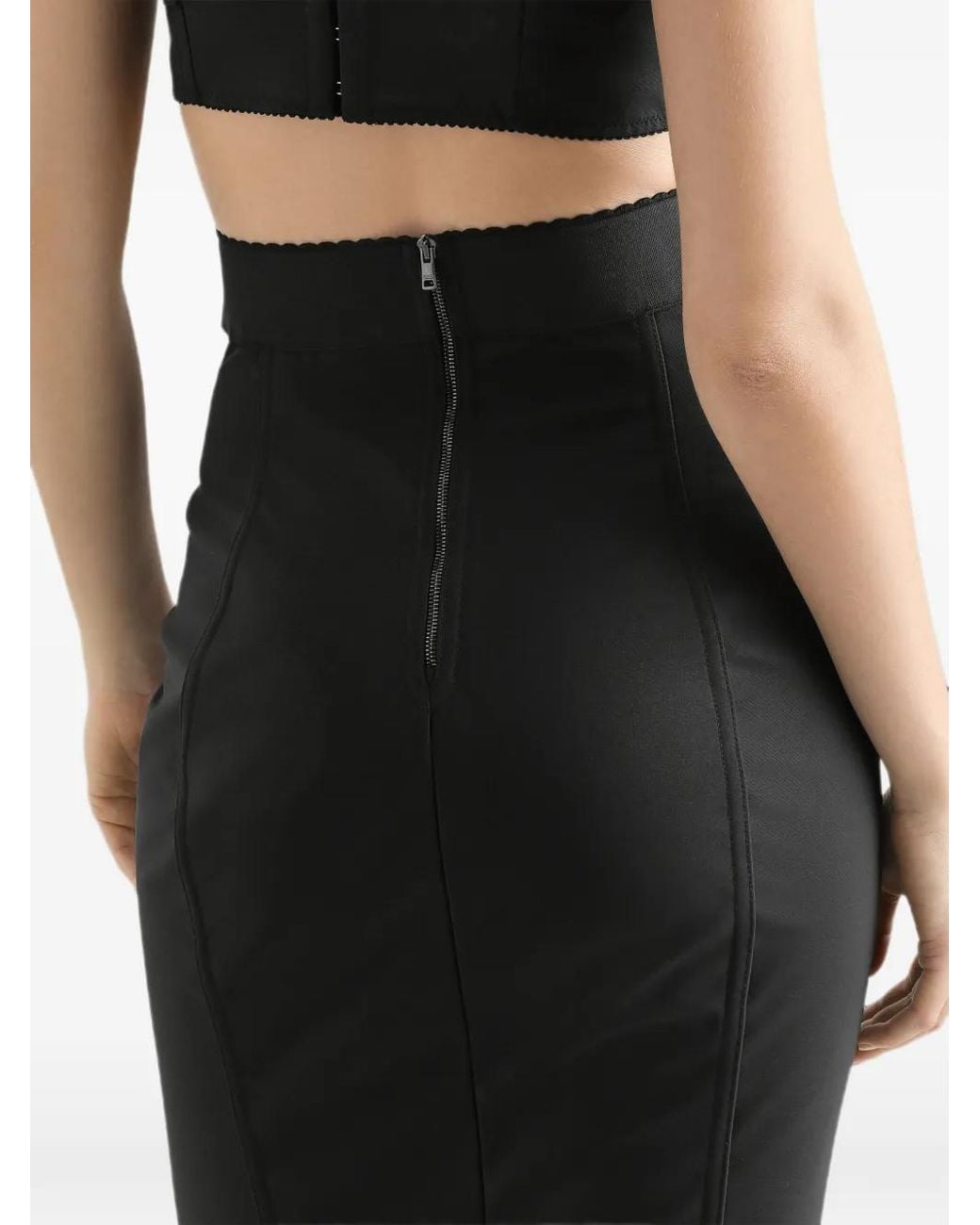 Dolce & Gabbana Black Lace-Panel Pencil Skirt