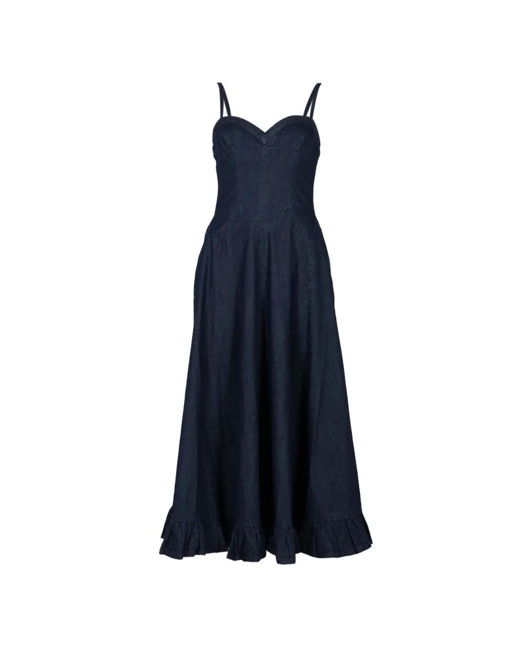 Free People Blue Robe Mi-Longue En Jean Another Season À Volants