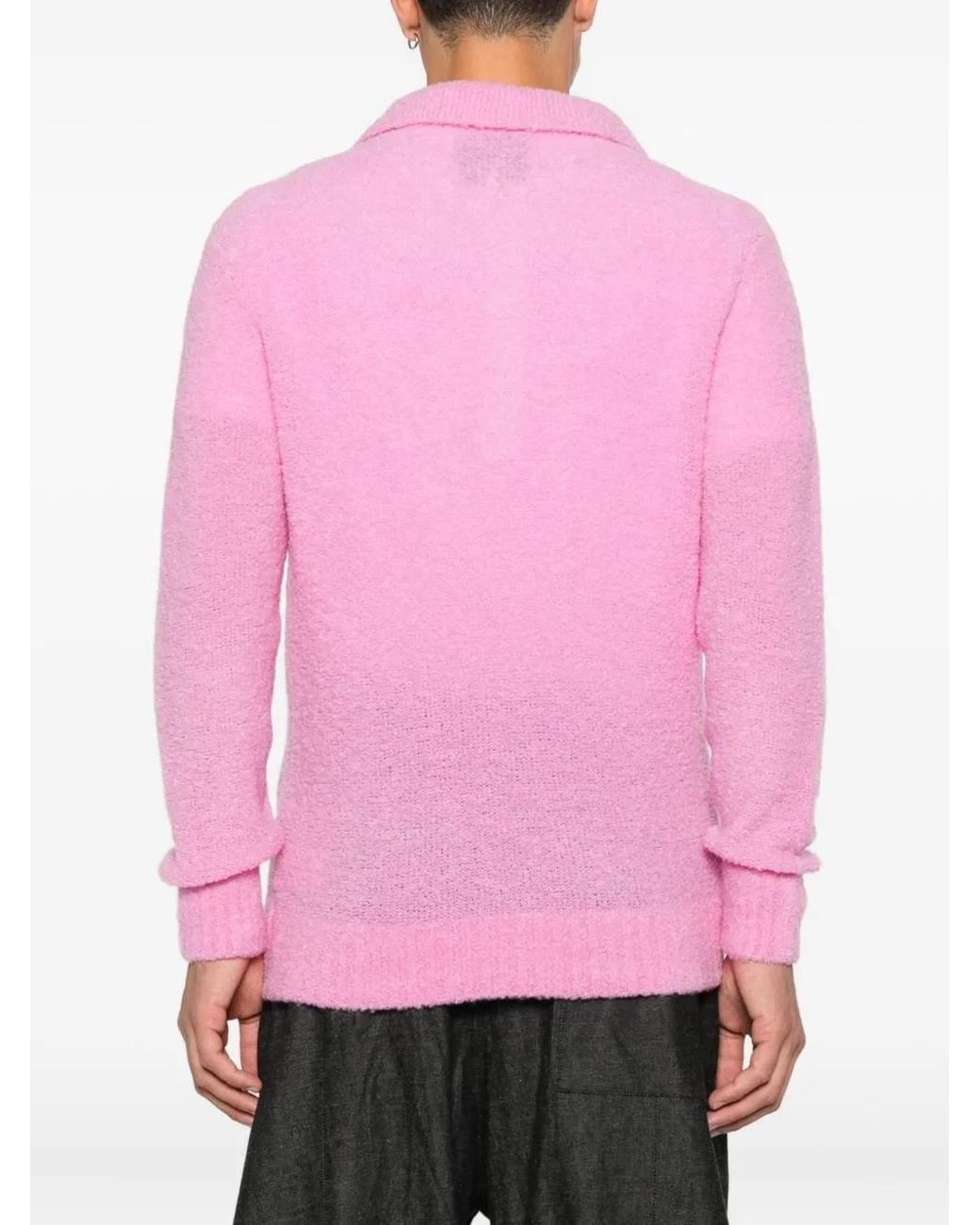Seven Gauge Pink Polo-Collar V-Neck Sweater