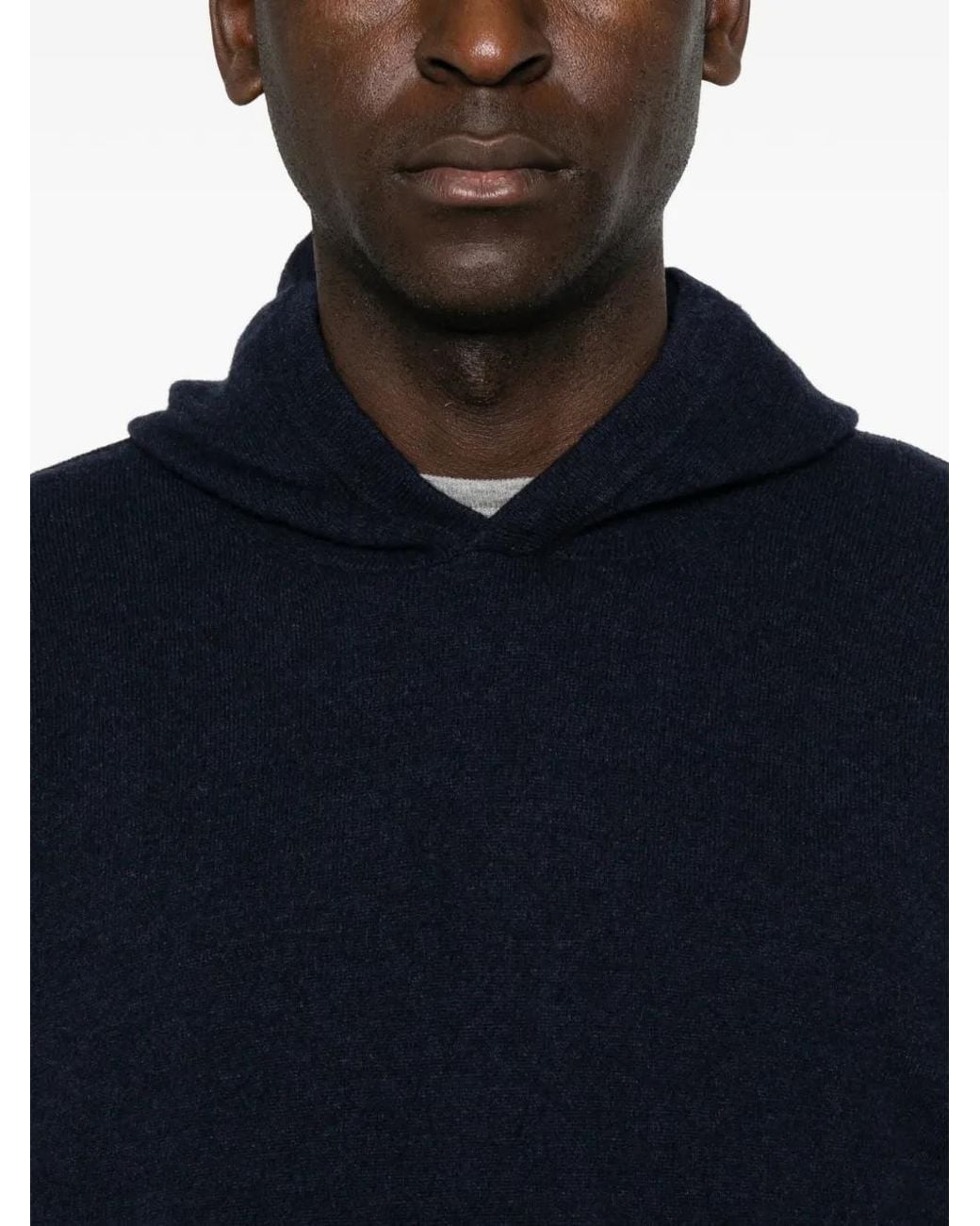 Amaranto Blue Knitted Wool Hoodie for men