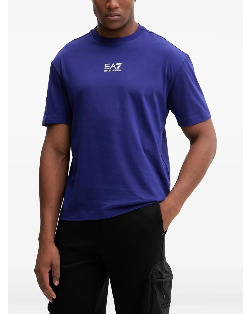 EA7 Blue Graphic-Print T-Shirt for men