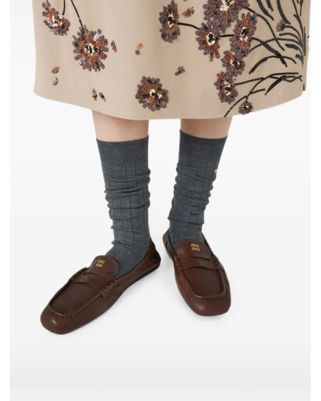 Miu Miu Brown Ruches Leather Loafers