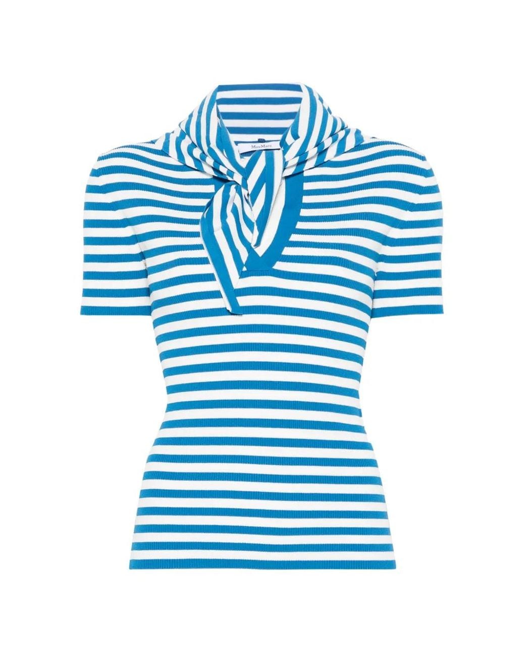 Max Mara Blue Viscose Crepe Sweater With Scarf Detail