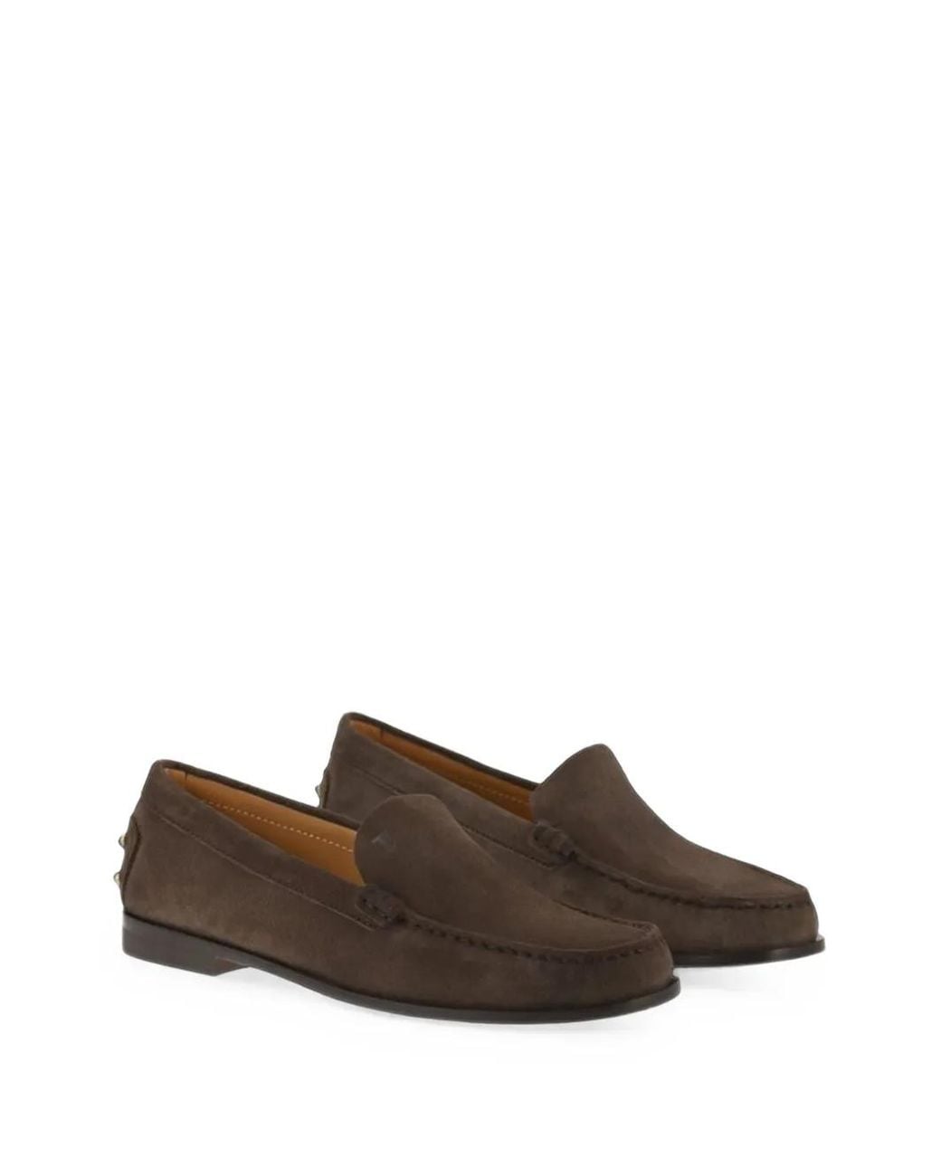 Tod's Brown Stud-Embellished Suede Loafers