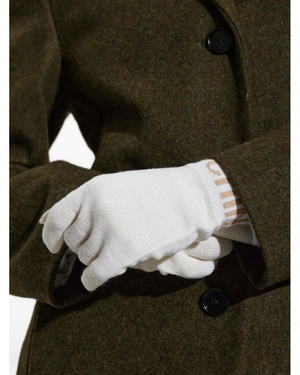 Moschino White Logo-Intarsia Knitted Gloves