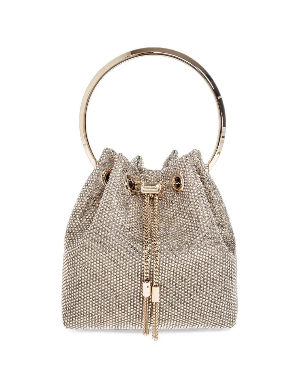 Jimmy Choo Natural Bon Bon Crystal-Embellished Bucket Bag
