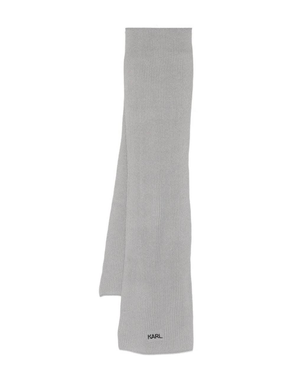 Karl Lagerfeld Gray Logo-Embroidered Scarf for men