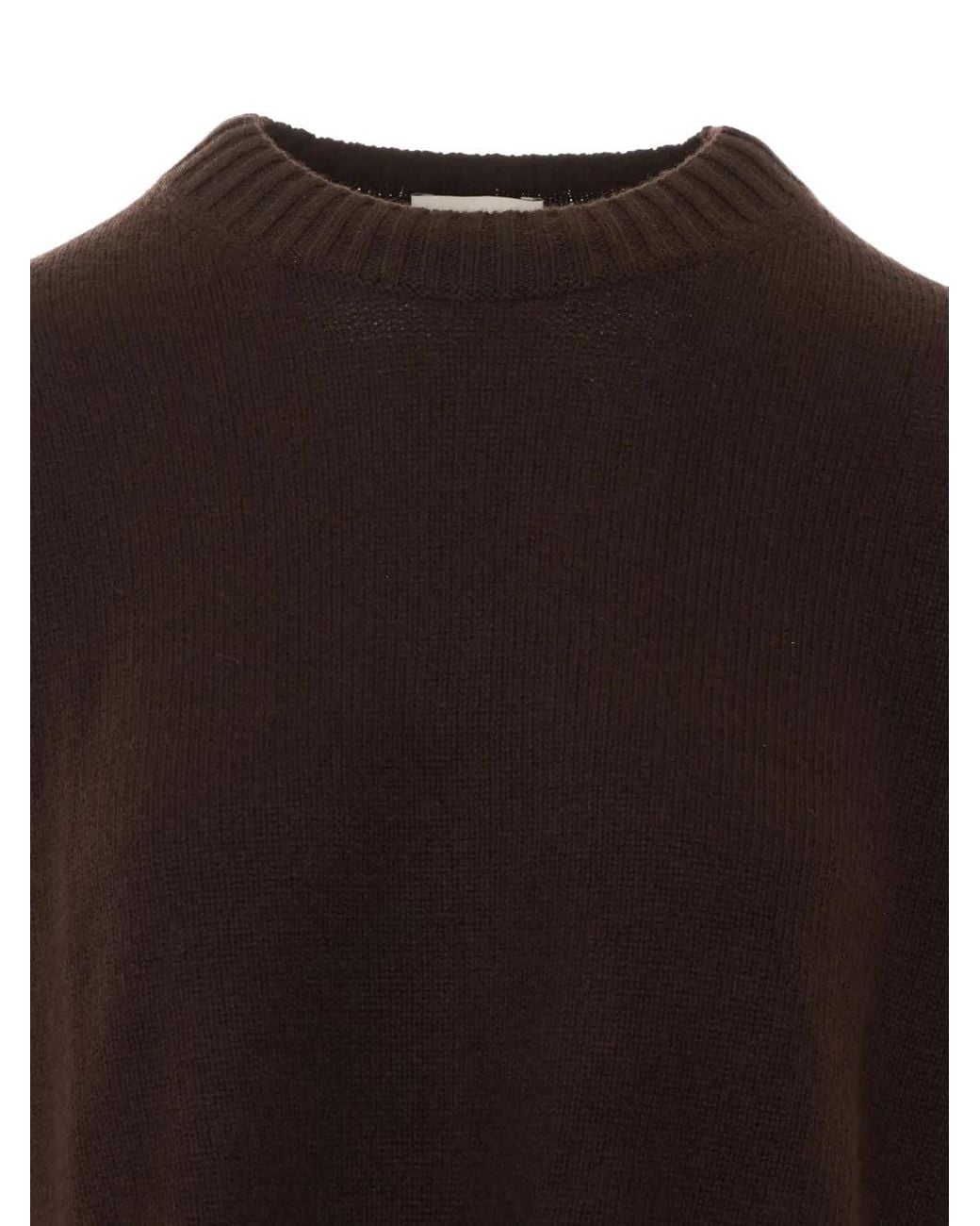 Allude Brown Ribbed-Trim Crew-Neck Sweater