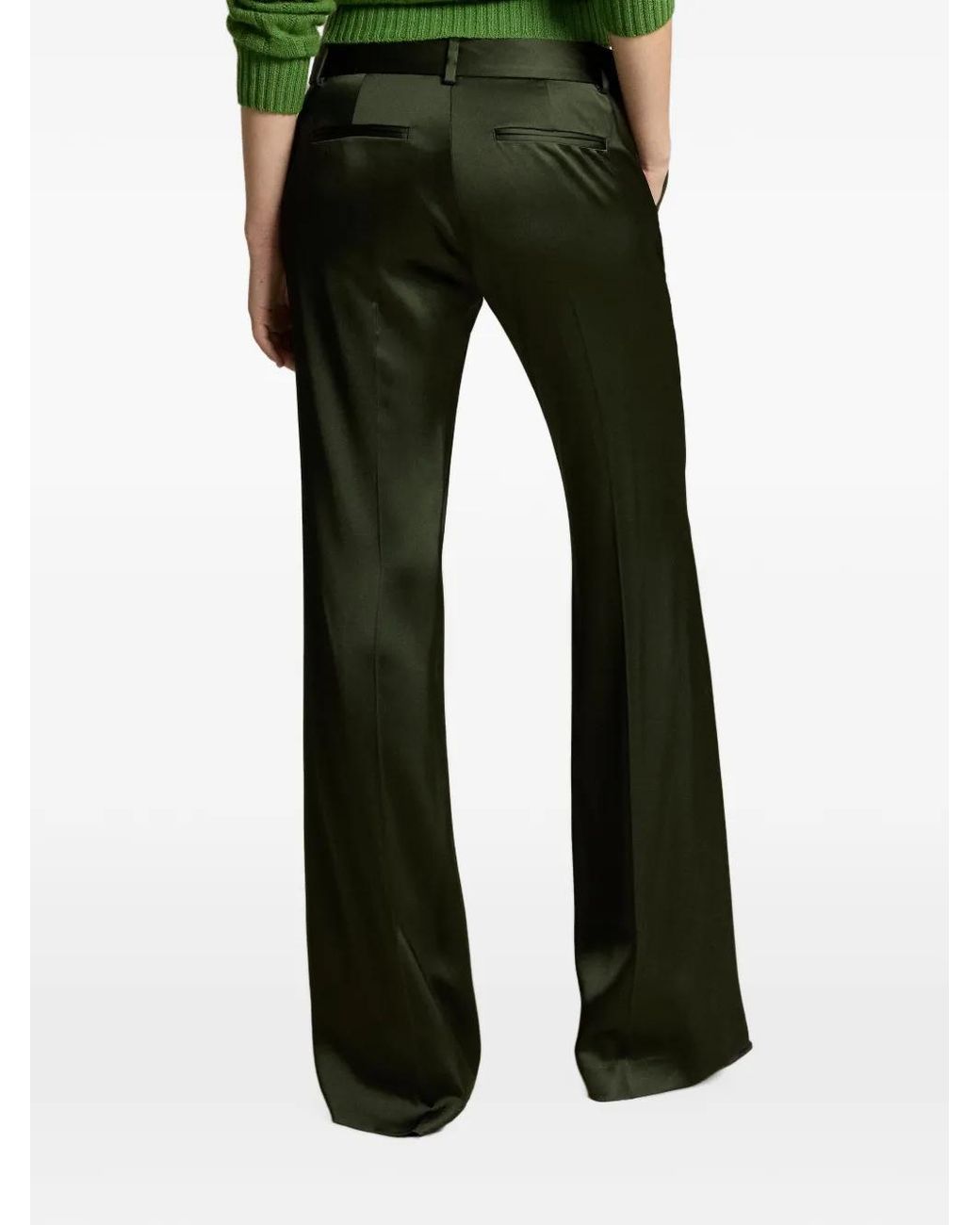 Polo Ralph Lauren Green Satin-Finish Flared Trousers