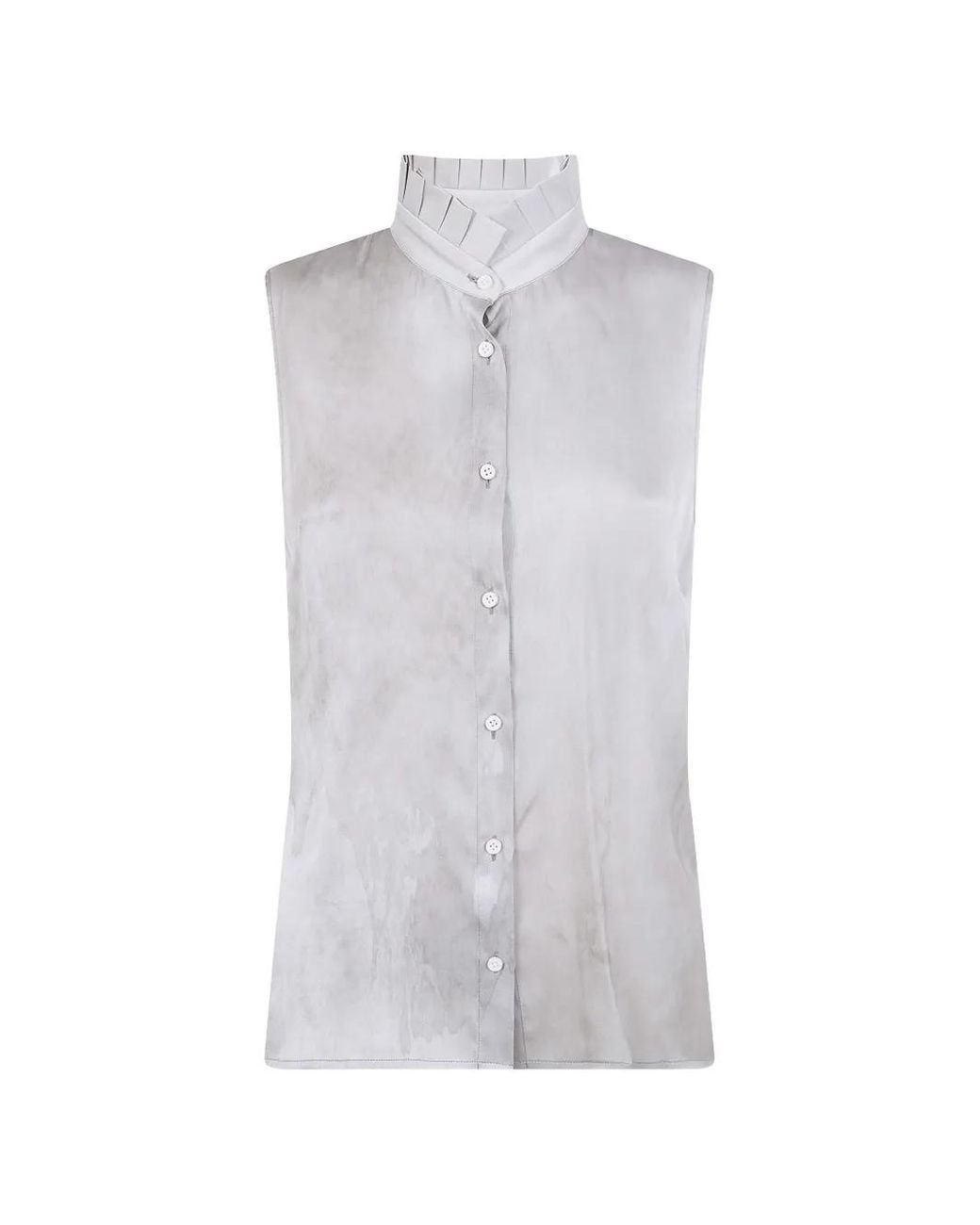 Uma Wang White Pleated-Neck Sleeveless Blouse