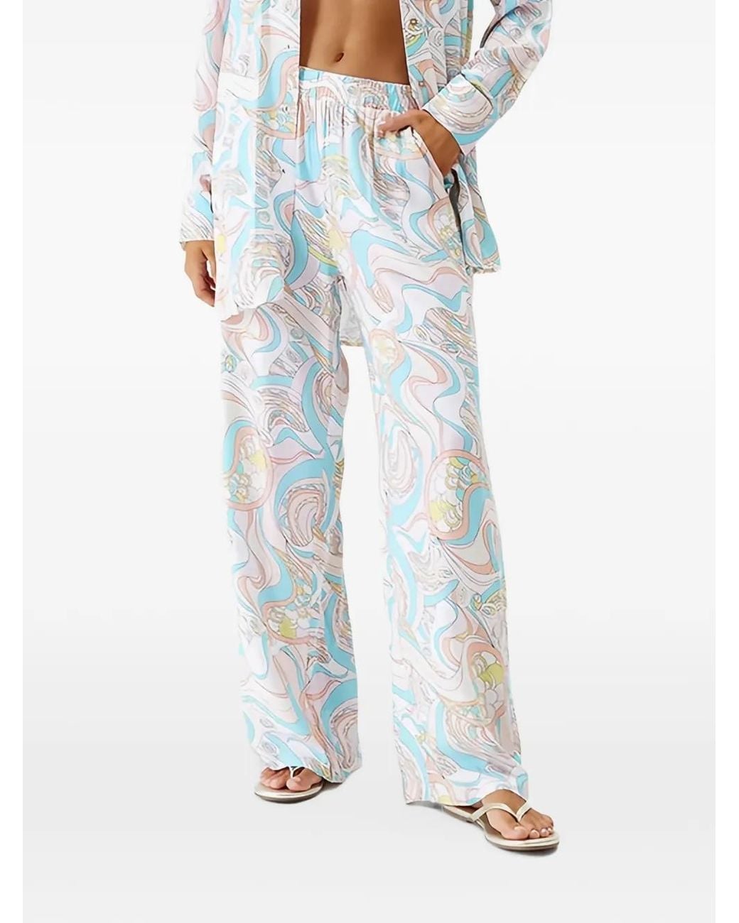 Melissa Odabash Blue Abstract-Print Palazzo Pants
